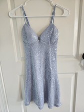 Windsor Baby Blue Dazzle Scene Sweetheart A-Line Sequin Mini Dress Size XS