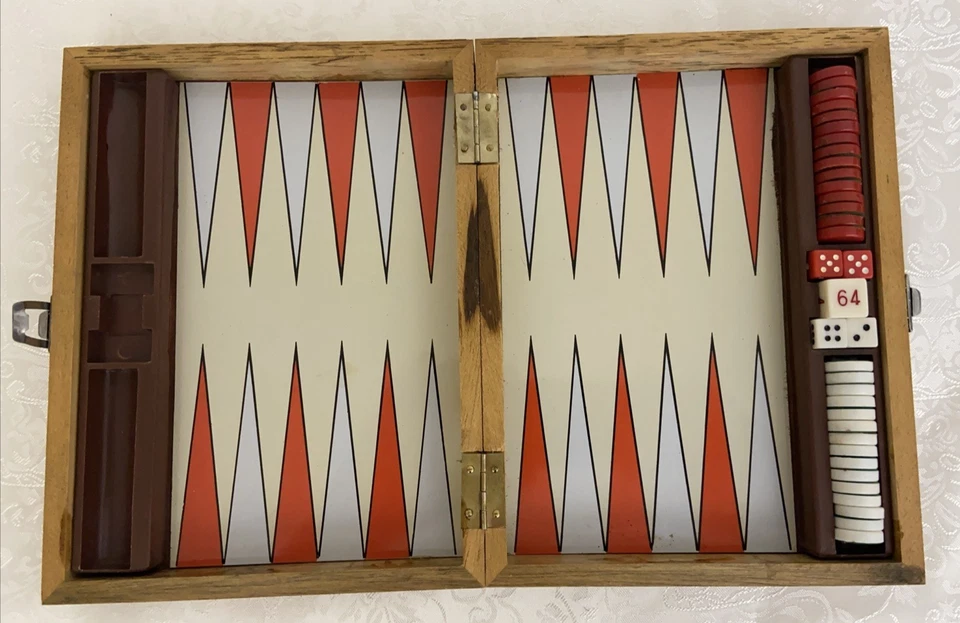 Vintage Wooden Travel Backgammon Set Briefcase Dice Board Game Present Café - Image 4 of 4
