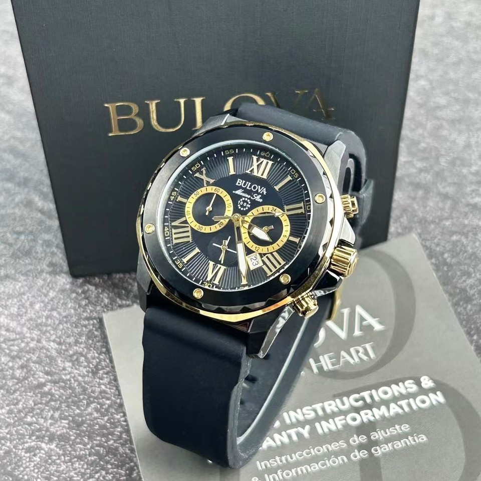 Bulova 98B278 Men's Marine Star Chronograph Watch Gold/Black Dial ...