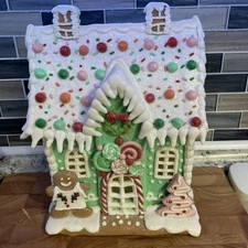 Valerie Parr Hill Claydough Green Gingerbread House Light-Up Decoration 11.5”