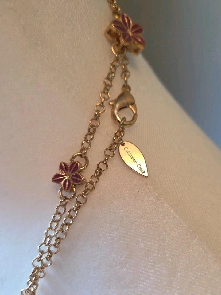 Collar de cadena Coldwater Creek tono dorado flores rojas eslabones 48" Foto 3 de 4