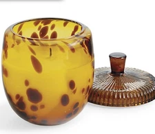 NEW Illume Blown Speckled Glass Acorn Jar with Lid Fall Firewood Scent Candle