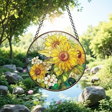 Sunflower Stained Glass Suncatcher, Sunflower Window Hanging Garden Decor