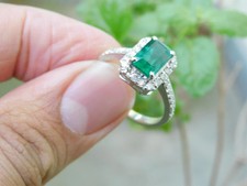 3.4Ct Emerald Cut Natural Emerald Diamond Valentine Ring 925 Sterling Silver 7