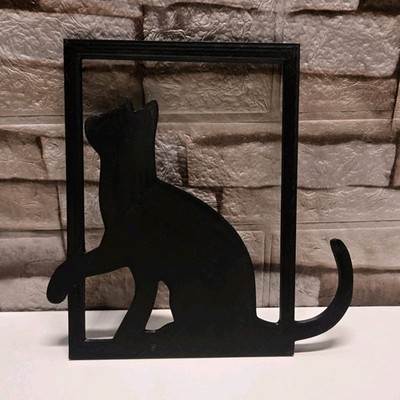 3D Printed Black Cat Figurine in Square Frame, Free Standing 8in x 7 1/2 in