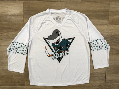 San Jose Sharks SJ Sharkie Jersey MEDIUM Men's Adult Mascot SGA White Authentic