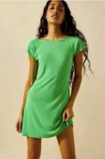 FREE PEOPLE BEACH Rosalia Green Emerald Bay Low Back T Shirt Mini Dress Sz L NEW