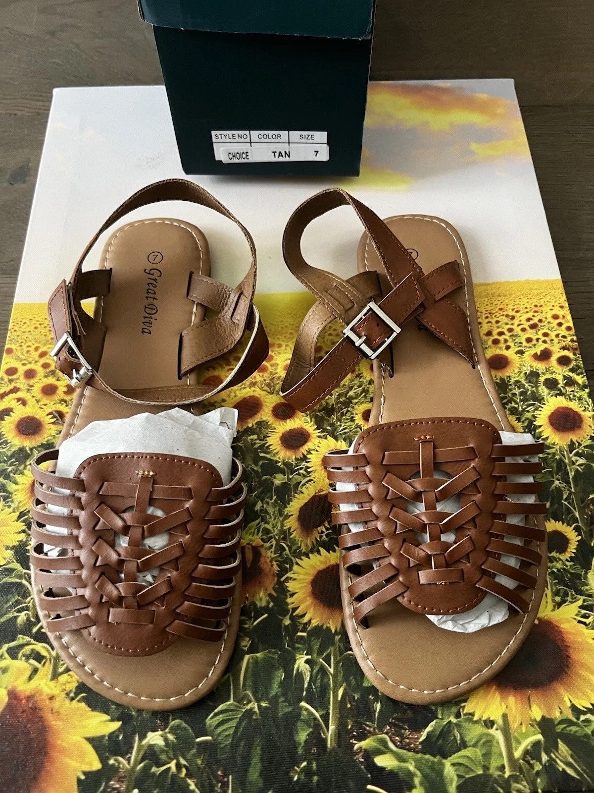 Women’s Huarache Weave Strap Sandals TAN Size 7