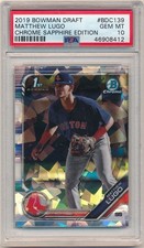MATTHEW LUGO 2019 BOWMAN CHROME DRAFT SAPPHIRE EDITION RC #139 PSA 10 GEM MINT