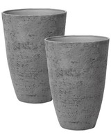 Blumentopf 2Er Set Steingemisch / Glasfaser Grau 51X51X71 Cm Rund Modern Camia