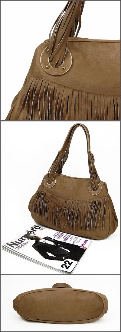 Clearance Sale Aleanto Italian Import Fringe Tote Bag (Nappa Leather) Brown - Image 6