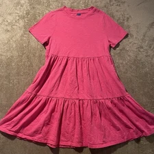 Old Navy Dress Womens Small Everywear Slub Knit Tiered Mini Hot Pink Short Slv