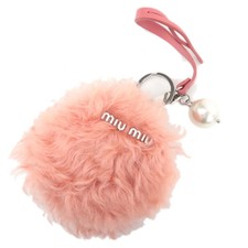 MIU MIU Fur Small Round Pouch Pink Silver HDW Authentic