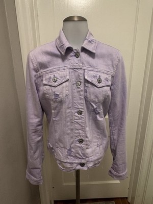 Abercrombie & Fitch Lavender Purple Distressed Denim Jacket Women's Small Cotton