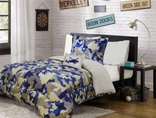 Kids/Teens Comforter Set Army Camouflage Beige Taupe Blue Comforter Set New ...