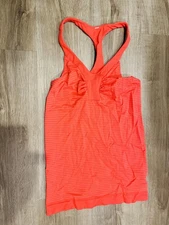 Under Armour Tank Top Womens Small Orange Striped Racerback Lightweight Athletic
