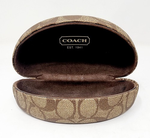 Coach Sunglasses Glasses Case Hard Clam Shell Tan Brown Signature Logo Monogram - Picture 2 of 13