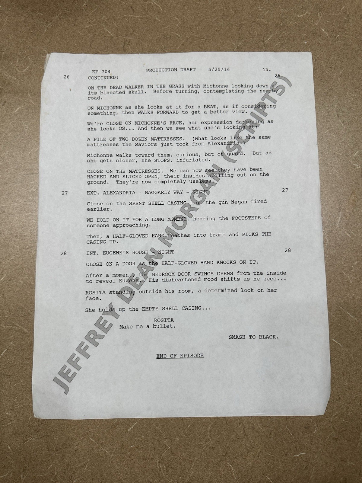 THE WALKING DEAD/ Jeffrey Dean Morgan 2016 Production Script, 