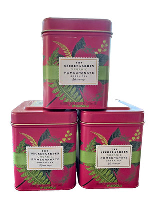 The Secret Garden Organic Pomegranate Green Tea 50 Bags (3 Tins) BBD 12/25
