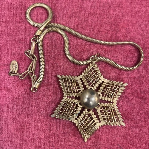 Vintage Miriam Haskell Wired Brass Star Pendant Snake Chain Necklace Signed