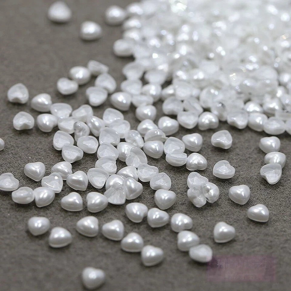 2000Pure White Acrylic Half Pearl Tiny FlatBack Heart Bead 4X4mm Scrapbook Craft - Image 4 of 4
