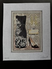 LANI Black/Ecru Floral Sheath Dress Ensemble Hand Painted hp Needlepoint Canvas