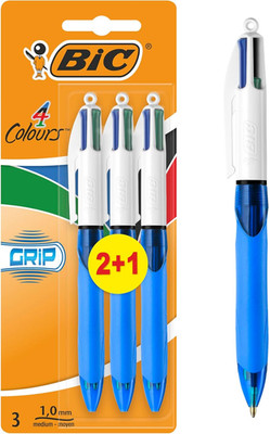 BIC 8899301 4 Colour Grip Kugelschreiber 3 Stück Farblich Sortiert