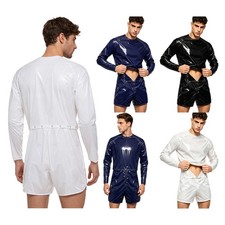 Men Jumpsuit Coveralls Bodysuit Sauna Waterproof Sleepwear Wet Look Nightwear