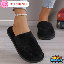 Women's Fuzzy Slip-on Slippers Warm Cozy Soft Lightweight Winter House Slipper