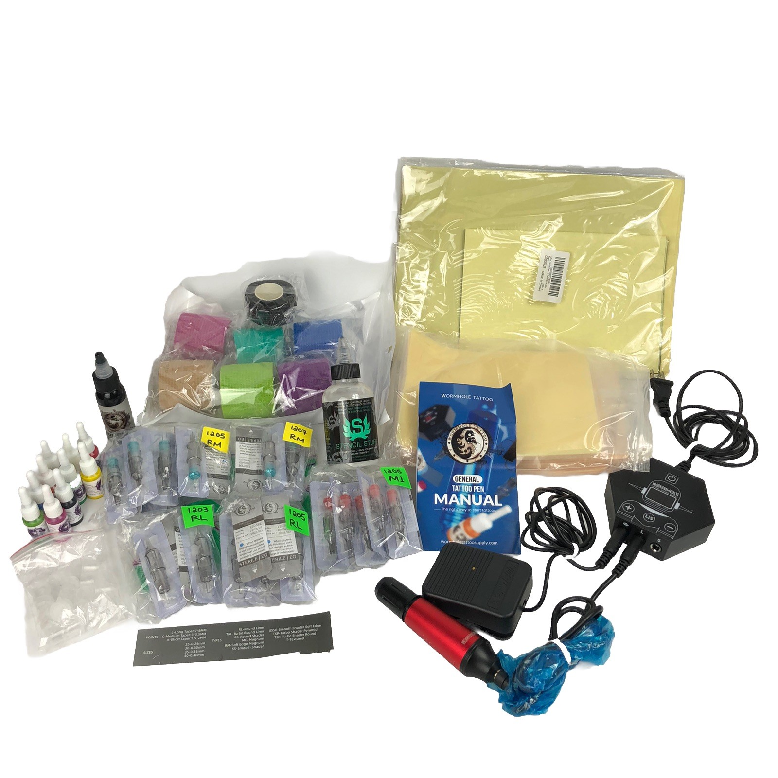Wormhole Beginner Tattoo Supplies - Tattoo Pen, Fake Skin, Stencil Paper, Ink +