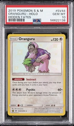 2019 POKEMON SUN & MOON HIDDEN FATES #SV44 ORANGURU-HOLO PSA 10