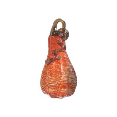 Orange & White Blown Glass Pumpkin   Gourd-Shaped Fall Decor with Twisted Stem