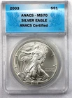 2003 MS70 ANACS American Silver Eagle 1oz Top Pop Quality
