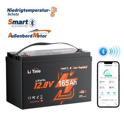 LiTime 12V 165Ah Dual Use Marine Start & Deep Cycle Lithium Batterie CCA 1200