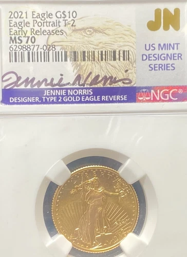2021 $10 AMERICAN GOLD EAGLE PORTRAIT T-2 EARLY RELEASE NGC MS 70 JENNIE NORRIS