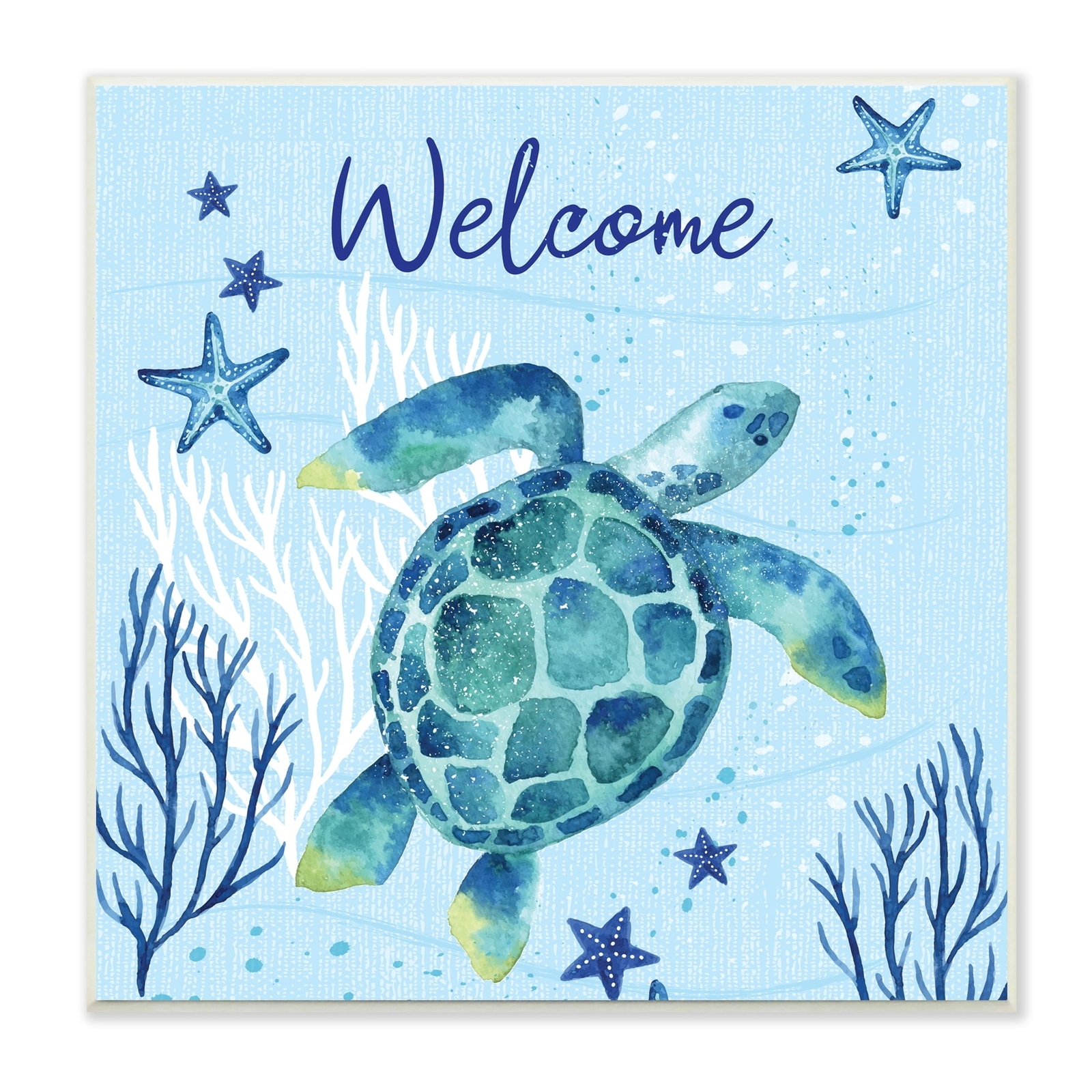 Stupell Welcome Sign Sea Turtle Swimming Ocean Life Wood