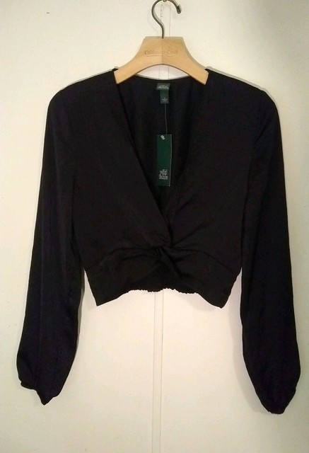 Wild Fable Long Sleeve V Neck Crop Top Black Size XL New With Tags | eBay
