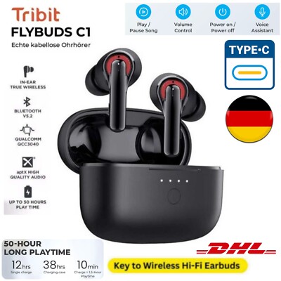 Tribit Flybuds C1 Kopfhörer Kabellos Bluetooth 5.2, 24H Laufzeit, In-Ear Kopfhör