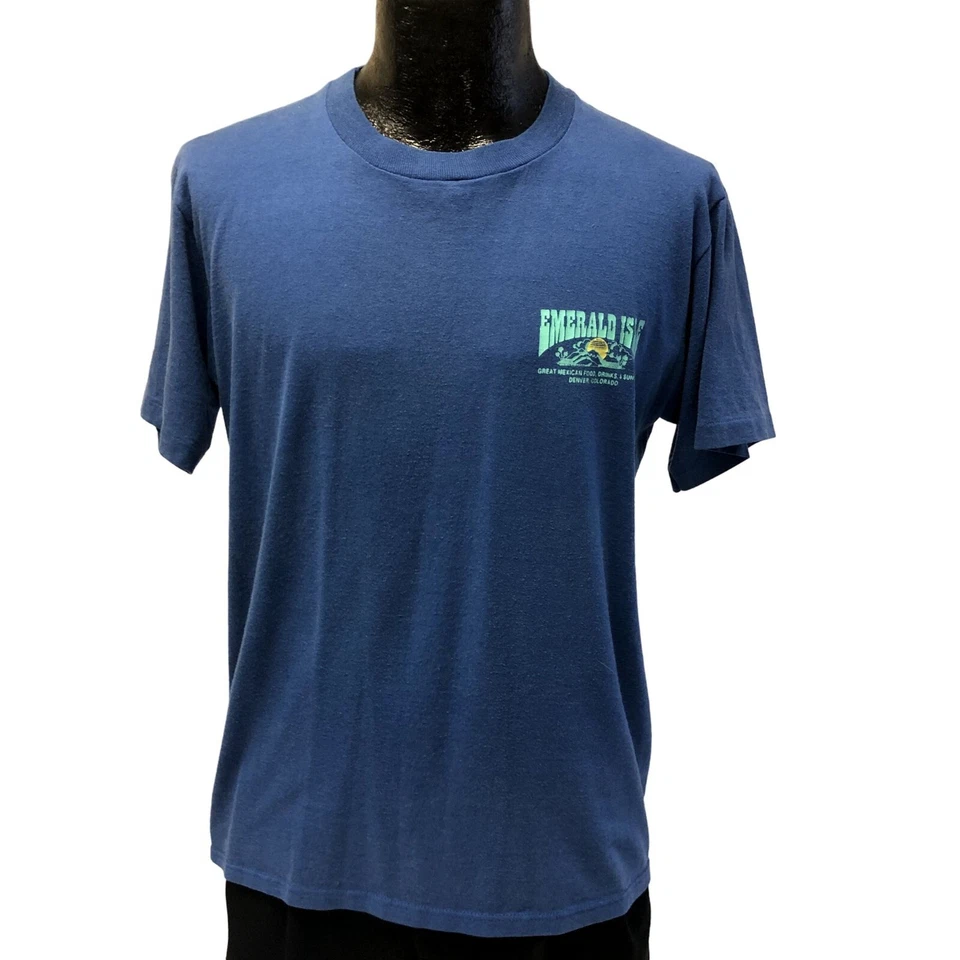 复古 80 90 年代 Jerzees EMERALD ISLE 热带帆船岛 SUNSET 50/50 T 恤 L — 第 2/4 张图片