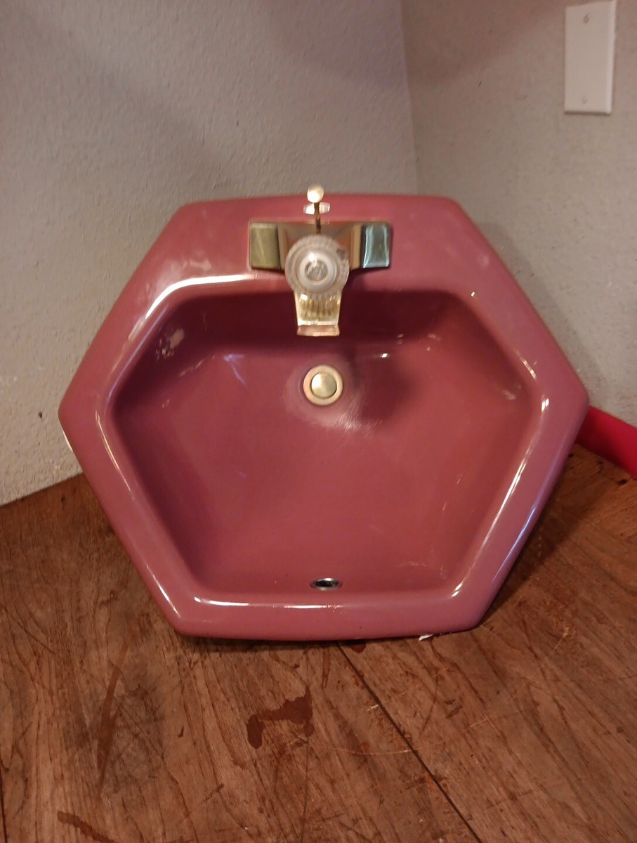 kolor カラー HELSINKIT SIZE:1 ▼FL682 Kohler Art Deco cast-iron Bathroom sink MaroonEnamel Hexagon