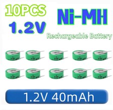 10PCS 1.2V 40mAH Ni-MH Rechargeable Battery With 2 Pins/Tabs For Meter Alarm New