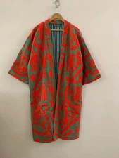 Floral Cotton Canvas Hand Embroidered Jackets | Long Kimono Duster Jacket