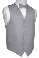 Men's Satin Silver Formal Tuxedo Vest Bow-Tie Hankie Set Wedding Prom Homecoming