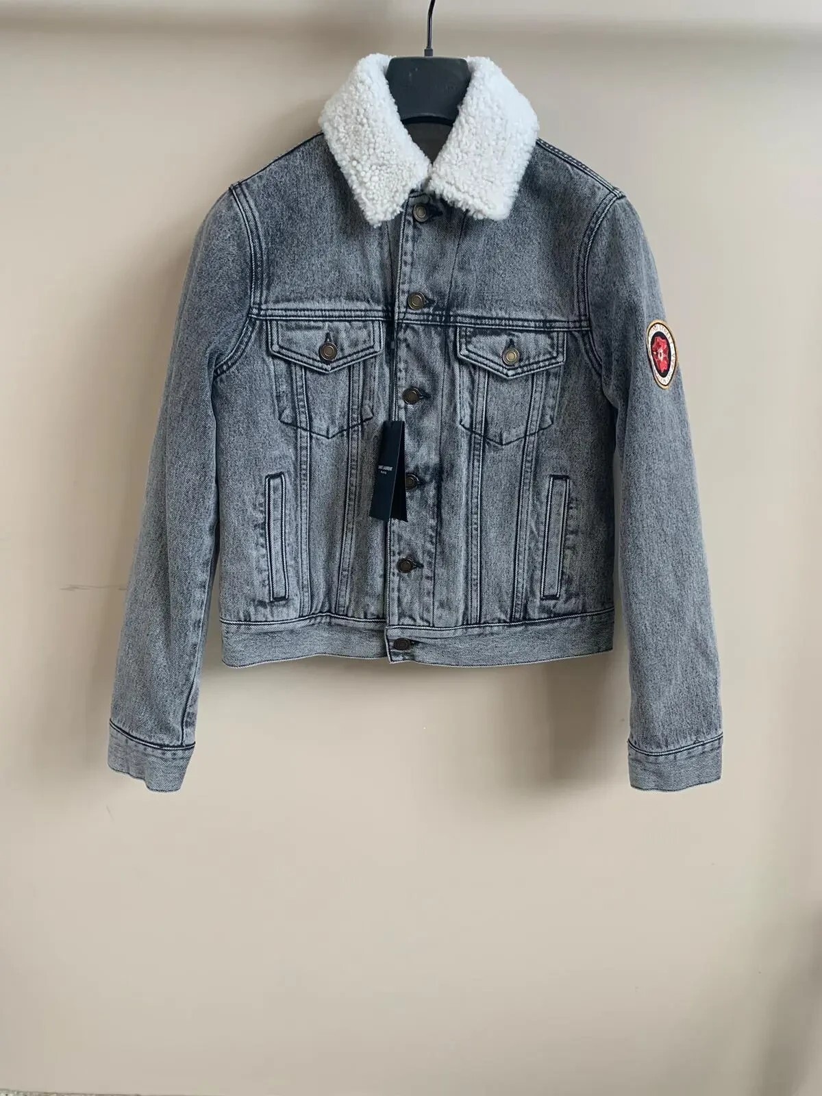 Saint Laurent Paris camionista shearling denim nero chiaro nuovo con etichette xs