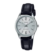 Women's Analog Quartz Gray Dial Black Leather Casio Round Watch LTP-V005L-7BUDF