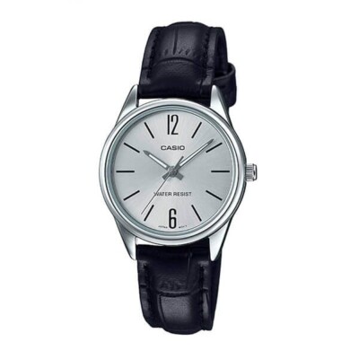 Women's Analog Quartz Gray Dial Black Leather Casio Round Watch LTP-V005L-7BUDF