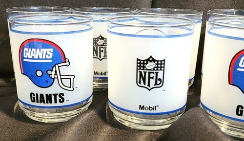 NOS! 12 VINTAGE 1980s NEW YORK GIANTS NFL FROSTED 4" TALL LOWBALL LIBBEY GLASSES - Picture 7 of 11