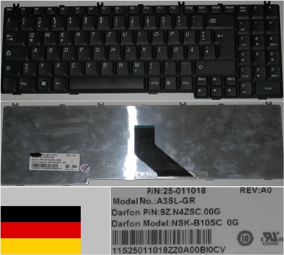 Clavier Qwertz Allemand LENOVO V560 Series, A3SL-GR, NSK-B10SC 9Z.N4ZSC.00G Noir - Photo 1/1