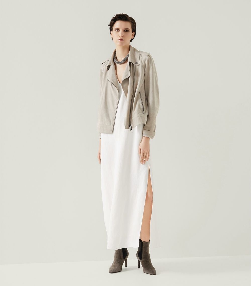 NWT$6995 Brunello Cucinelli Women Leather Suede Moto Jacket