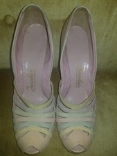 1940s TWEEDIES Peep Toe Platform Womens Vintage Shoes Heels Pumps pastel Cloth 7